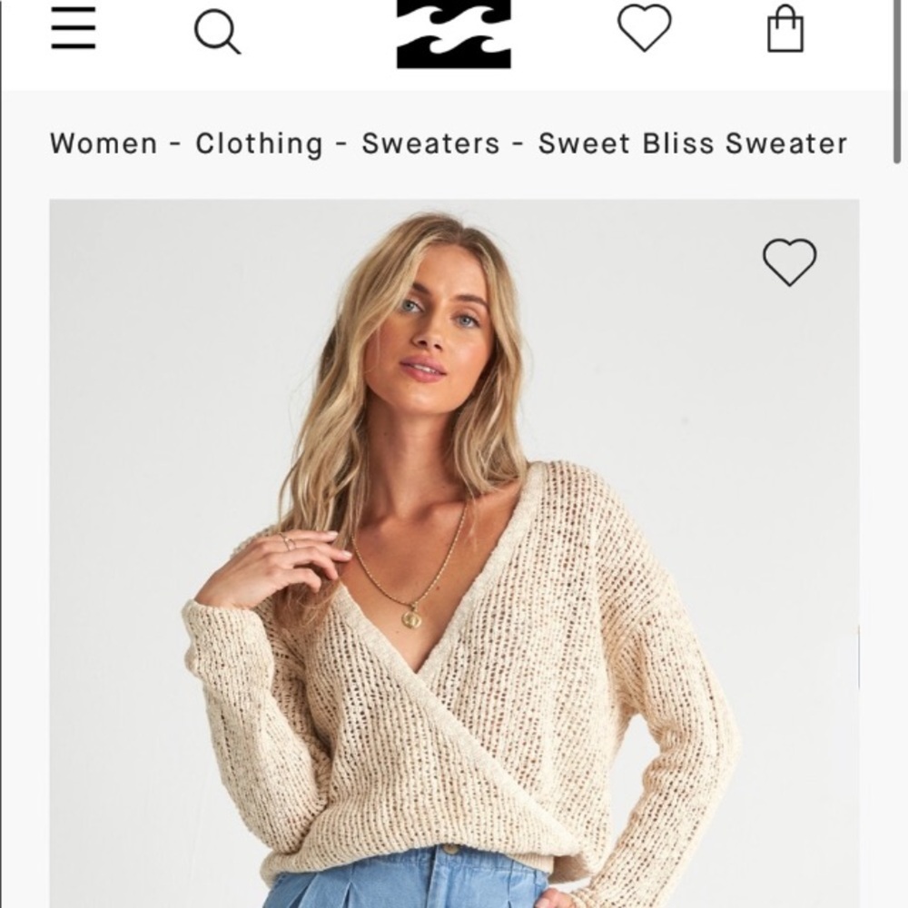 Billabong Sweet Bliss Cream Crochet Cross Front Sweater